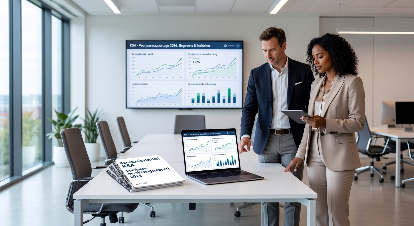 Overzicht van KSA-logo met grafieken en statistieken over de Nederlandse gokmarkt in 2026