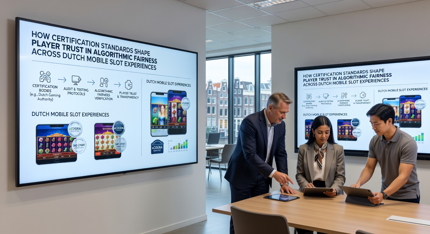 Mobiele slotinterface met certificeringsinformatie en fair play indicatoren