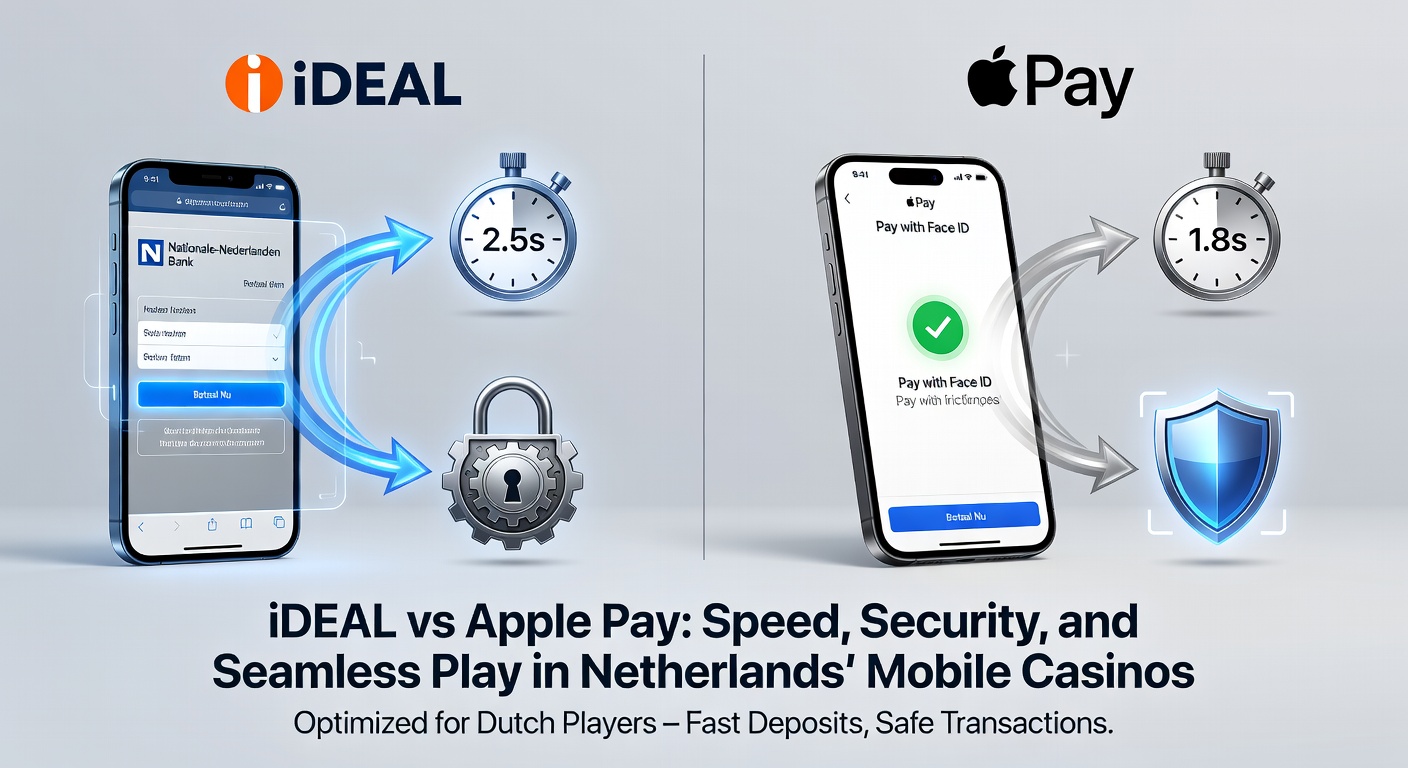 Smartphone-scherm met Apple Pay en iDEAL betaalopties in een Nederlands casino-app