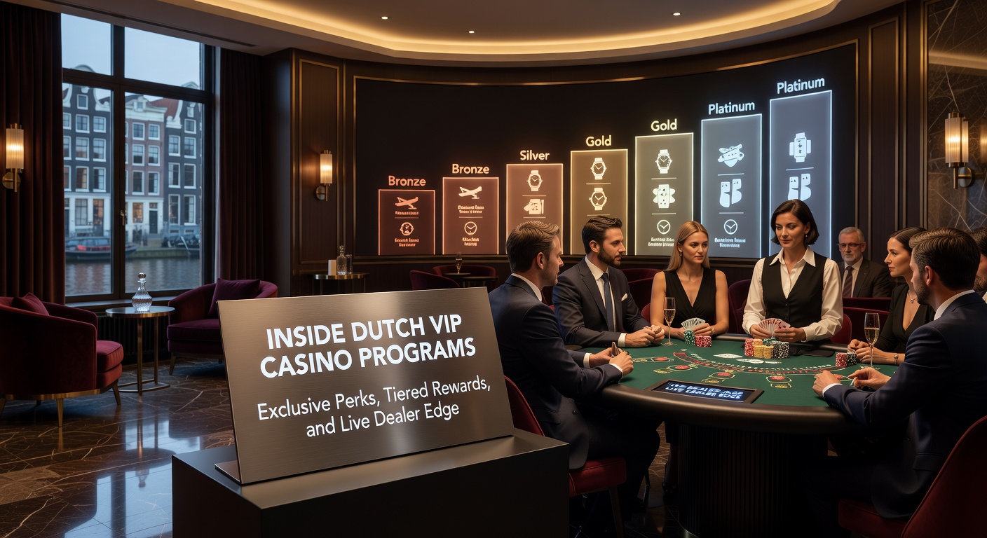 Luxe VIP-lounge in een Nederlands online casino met champagne en hoge inzet tafels, symbool voor exclusieve perks