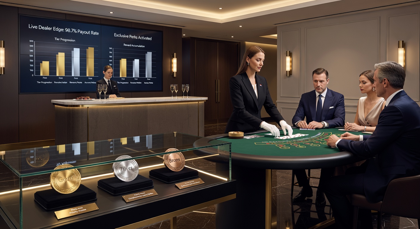 Live dealer aan een high-stakes blackjacktafel met VIP-speler, hoge chips en luxe setting in Nederlands casino-thema