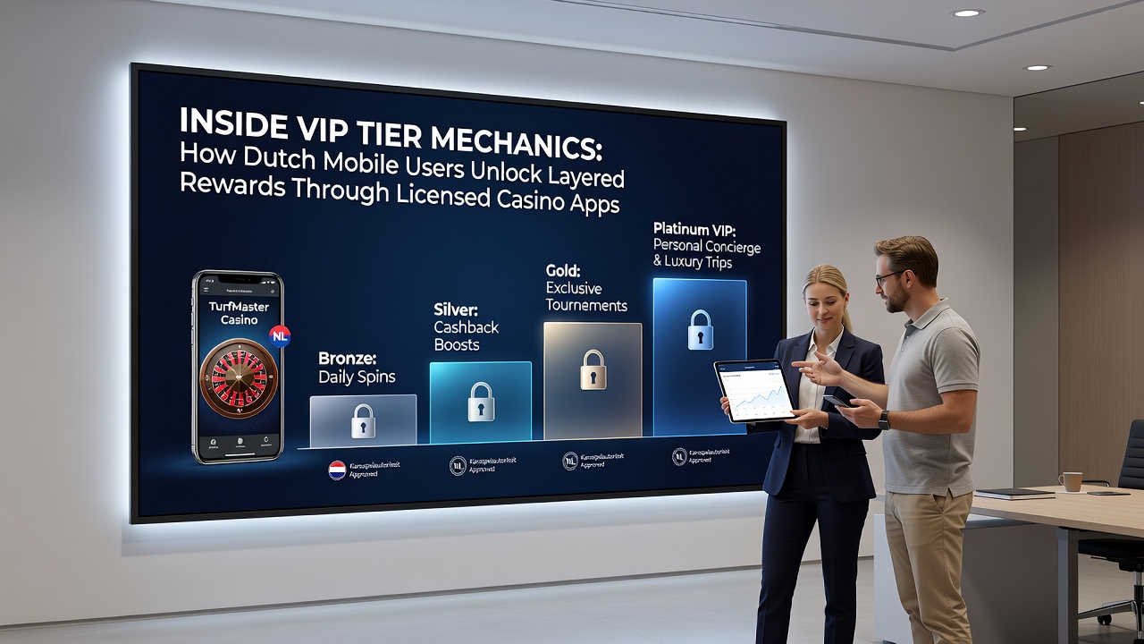 Illustratie van VIP-tier structuren in mobiele casino-apps met beloningsniveaus
