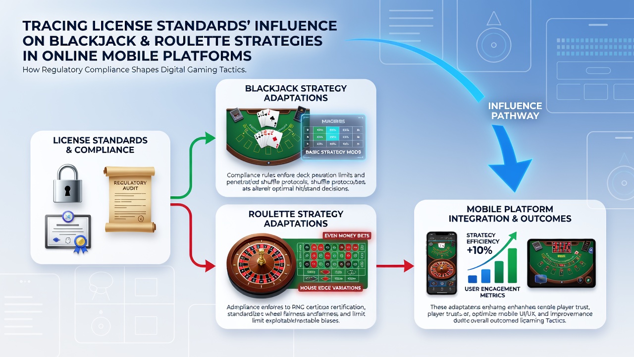 Detailopname van mobiele roulette tafel met licentiebadge en strategie-overlays